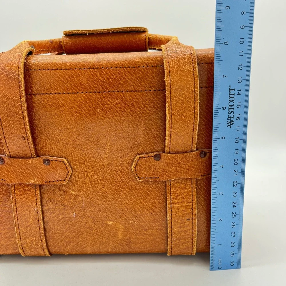 Vintage Camera Bag Brown Leather Train Luggage Small Travel Bag Gold Tone‎ Lock